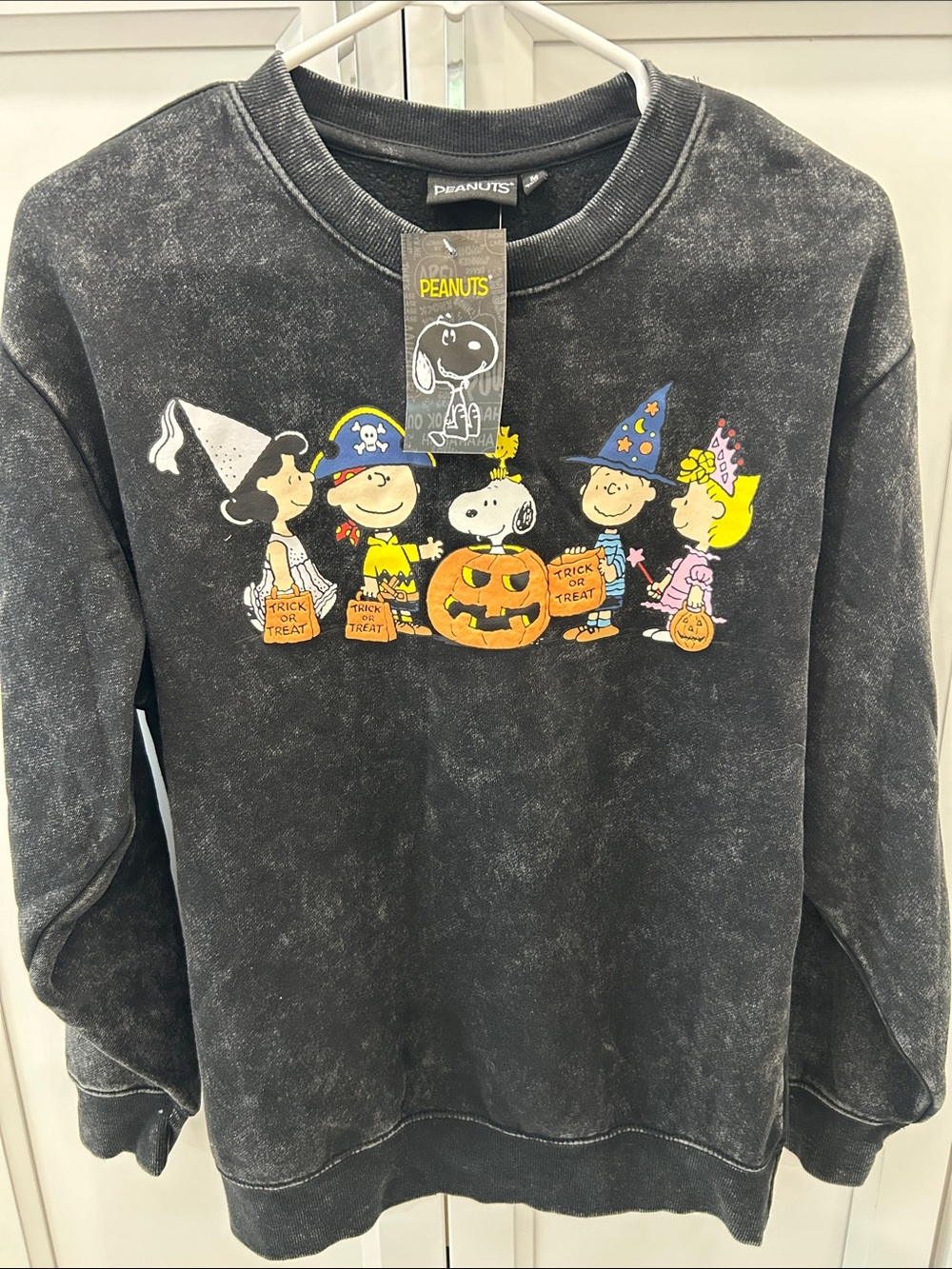 Peanuts Snoopy Halloween Black Vintage-Wash Sweatshirt Size M